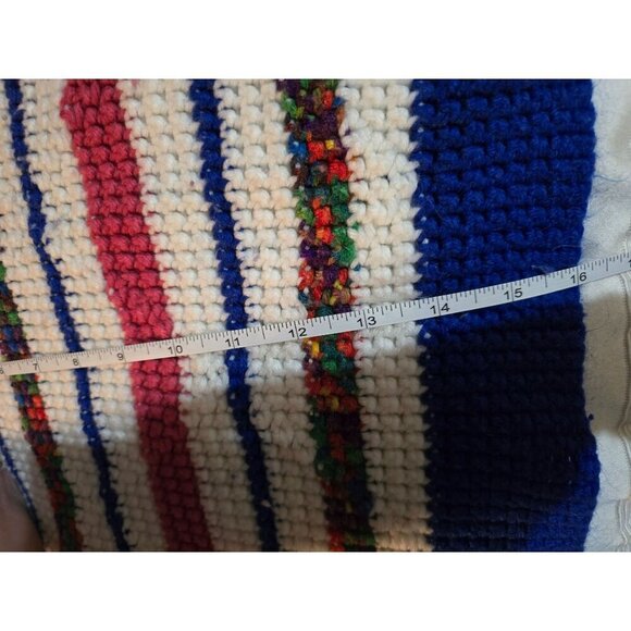 Vintage Handmade Pink Space Dye Striped Fringe Crochet Throw Blanket - Picture 7 of 8